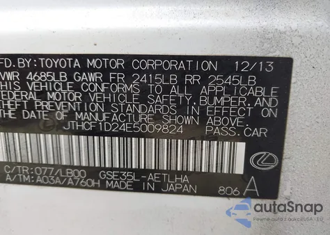 2014 Lexus Is 250 z USA, uszkodzony, nr VIN JTHCF1D24E5009824